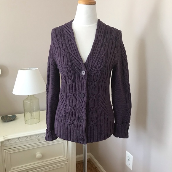 TALBOTS HEAVY CABLE KNIT COTTON CARDIGAN - Picture 1 of 6